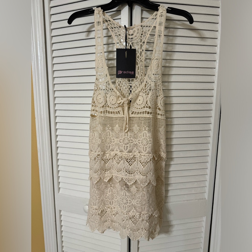 Lace cotton bathing suit cover up